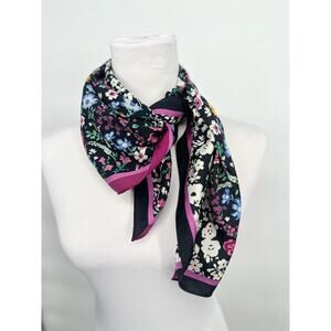 ECHO For Talbots Floral Square Scarf 27 x 27 Black Pink Cottage Feminine Career